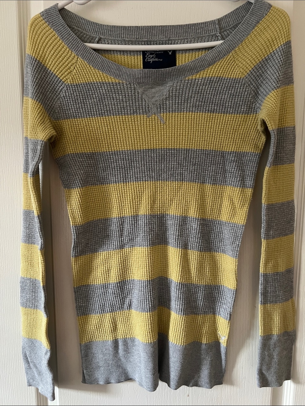 American Eagle Outfitters Yellow & Gray Striped Knit Top